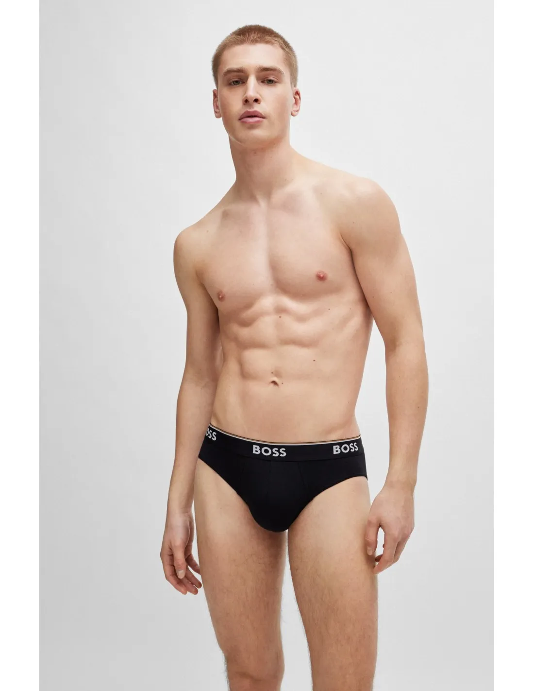 Paquete de tres calzoncillos slip de algodón elástico con logos en la cintura de Boss
