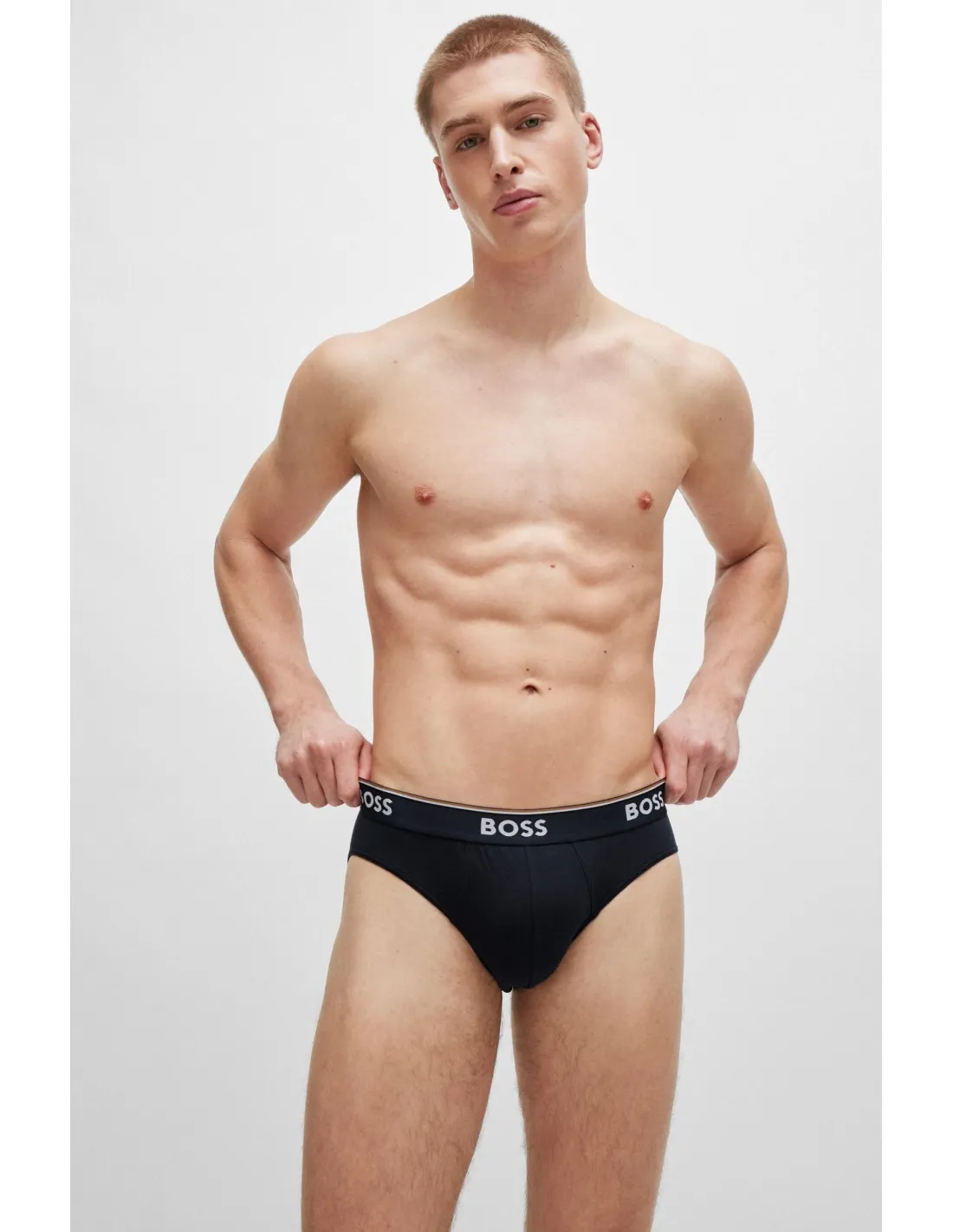 Paquete de tres calzoncillos slip de algodón elástico con logos en la cintura de Boss