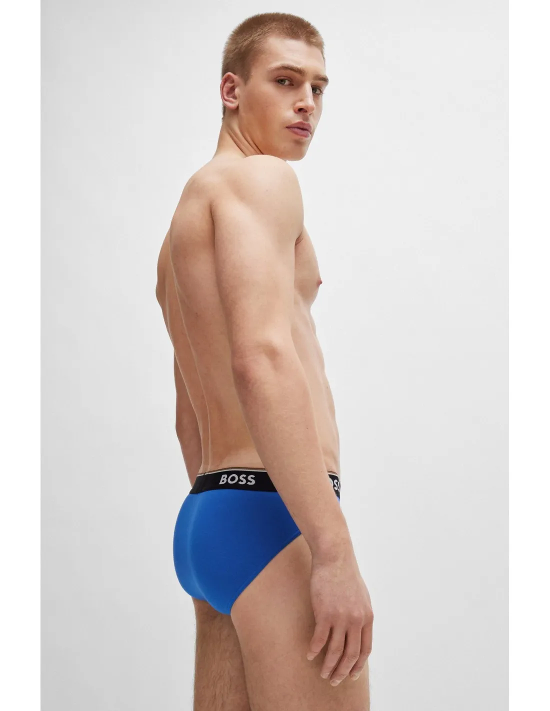 Paquete de tres calzoncillos slip de algodón elástico con logos en la cintura de Boss