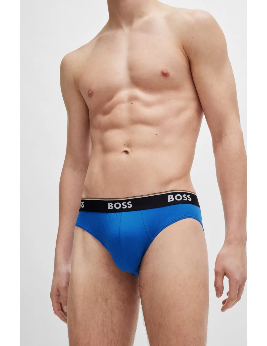 Paquete de tres calzoncillos slip de algodón elástico con logos en la cintura de Boss