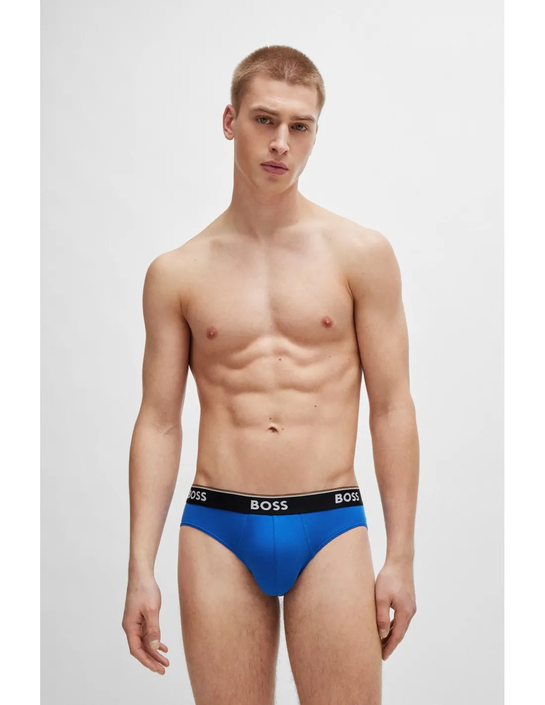 Paquete de tres calzoncillos slip de algodón elástico con logos en la cintura de Boss