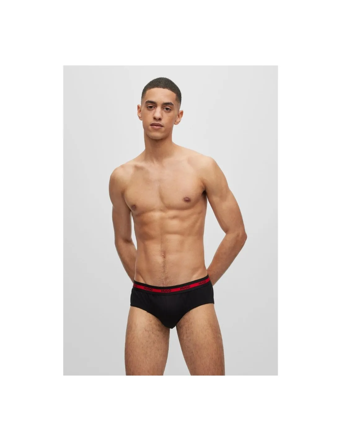 Paquete de tres calzoncillos slip de algodón elástico con logos en la cintura Hugo