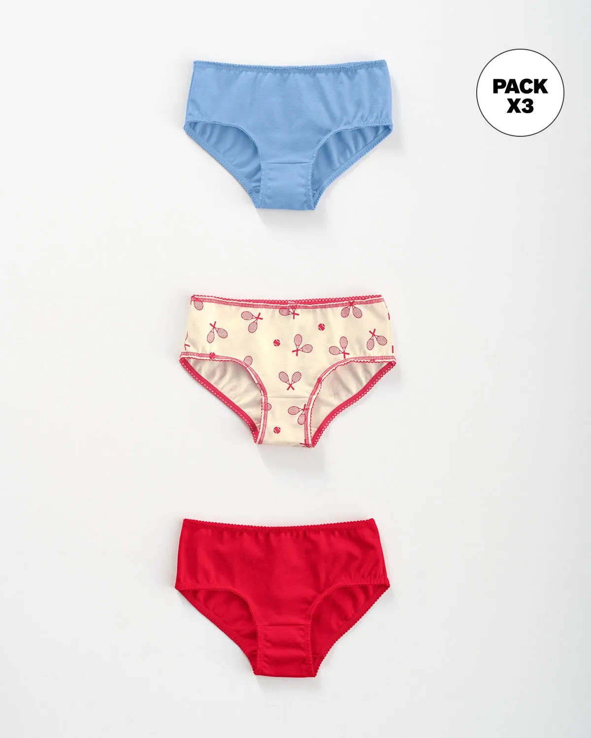 Paquete x 3 panties clásicos en algodón suave para nia
