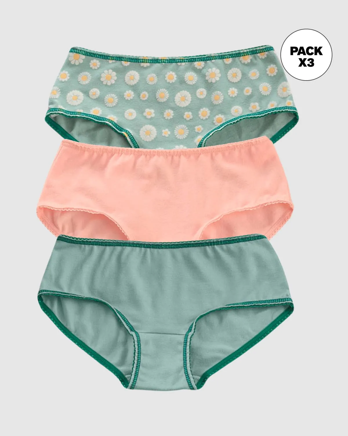 Paquete x 3 panties clásicos en algodón suave para nia