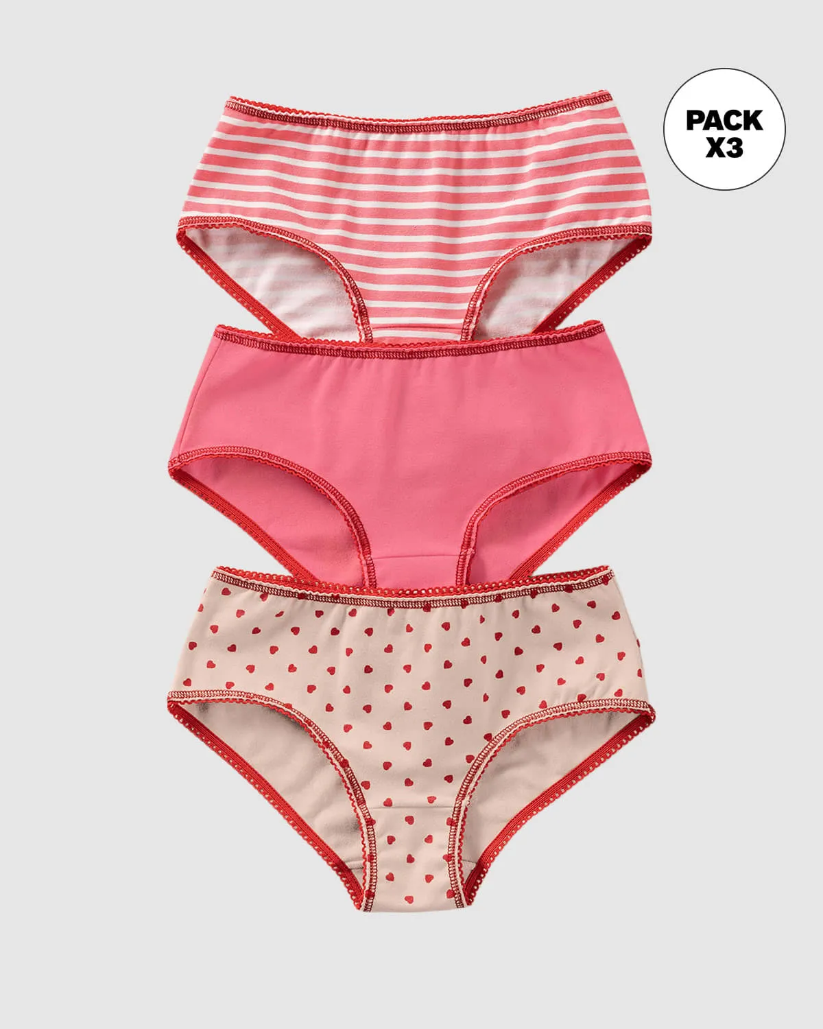 Paquete x 3 panties clásicos en algodón suave para nia
