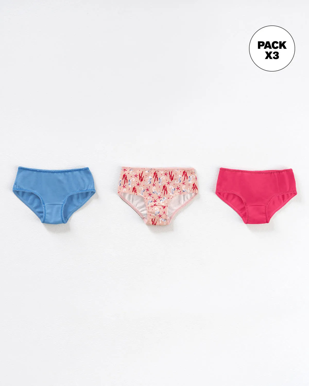 Paquete x 3 panties clásicos en algodón suave para nia