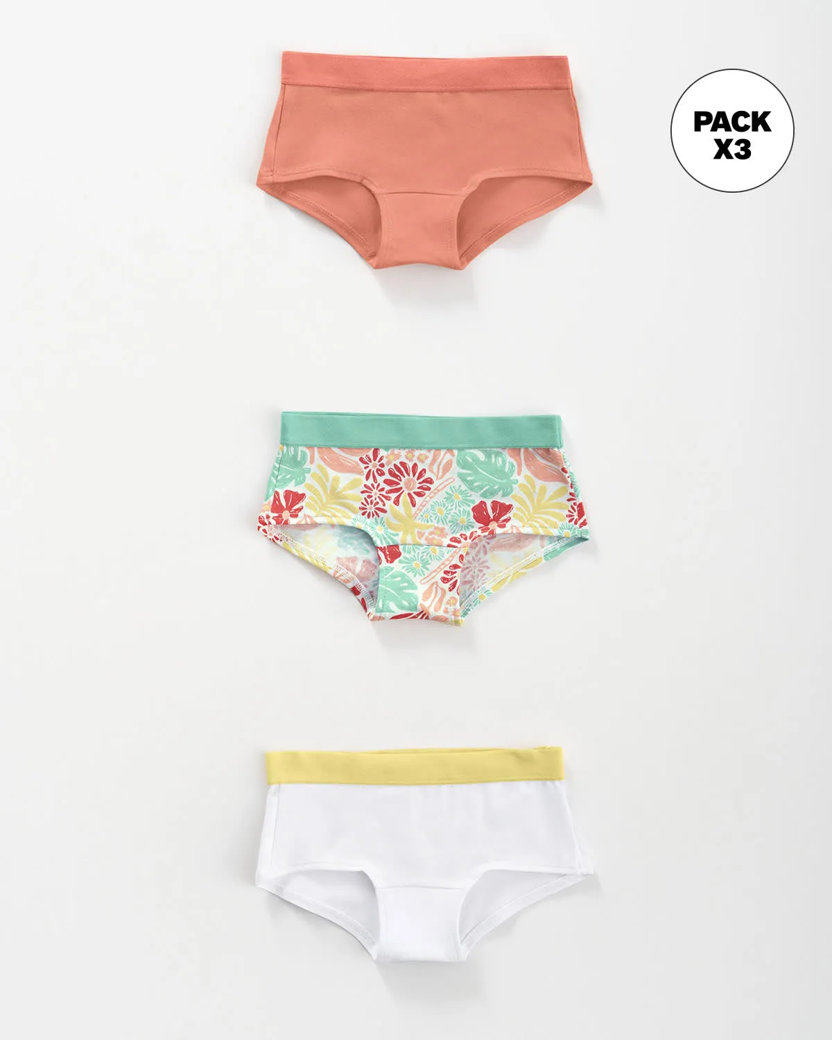Paquete x 3 panties tipo hipster en algodón suave para nia
