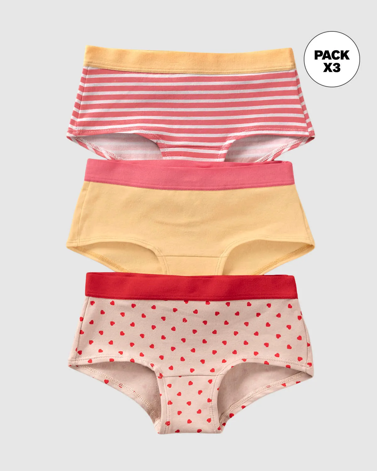 Paquete x 3 panties tipo hipster en algodón suave para nia