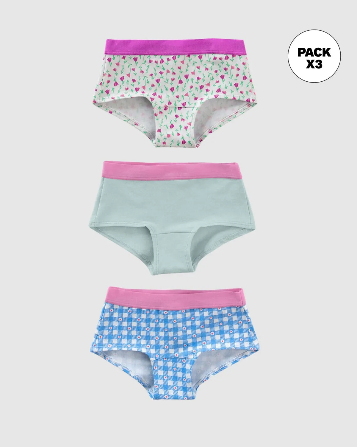 Paquete x 3 panties tipo hipster en algodón suave para nia