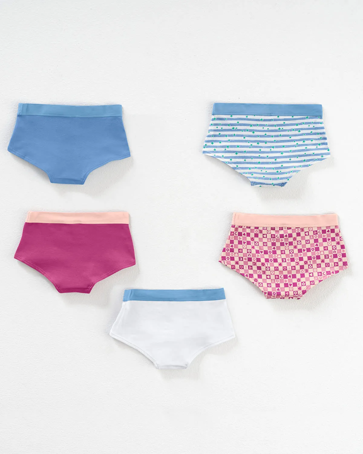 Paquete x 5 panties tipo hipster en algodón suave para nia