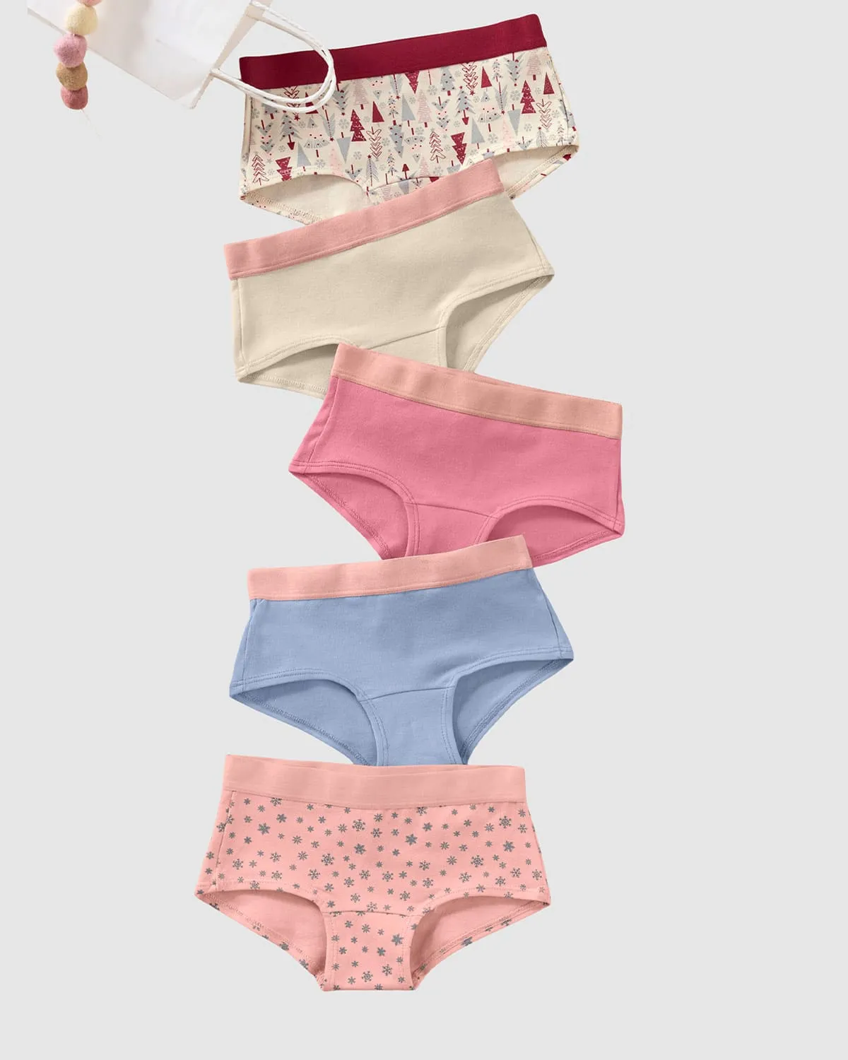 Paquete x 5 panties tipo hipster en algodón suave para nia