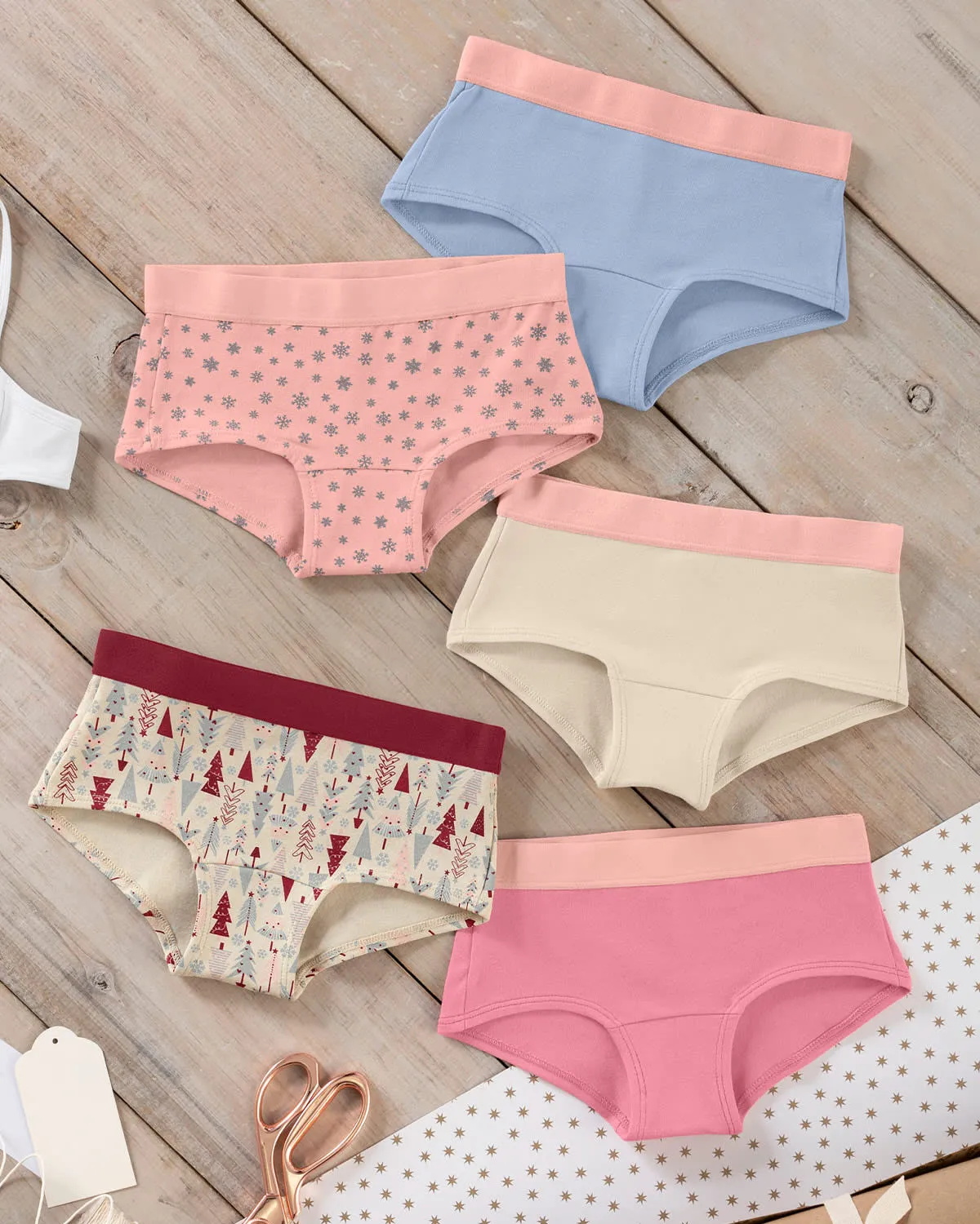 Paquete x 5 panties tipo hipster en algodón suave para nia