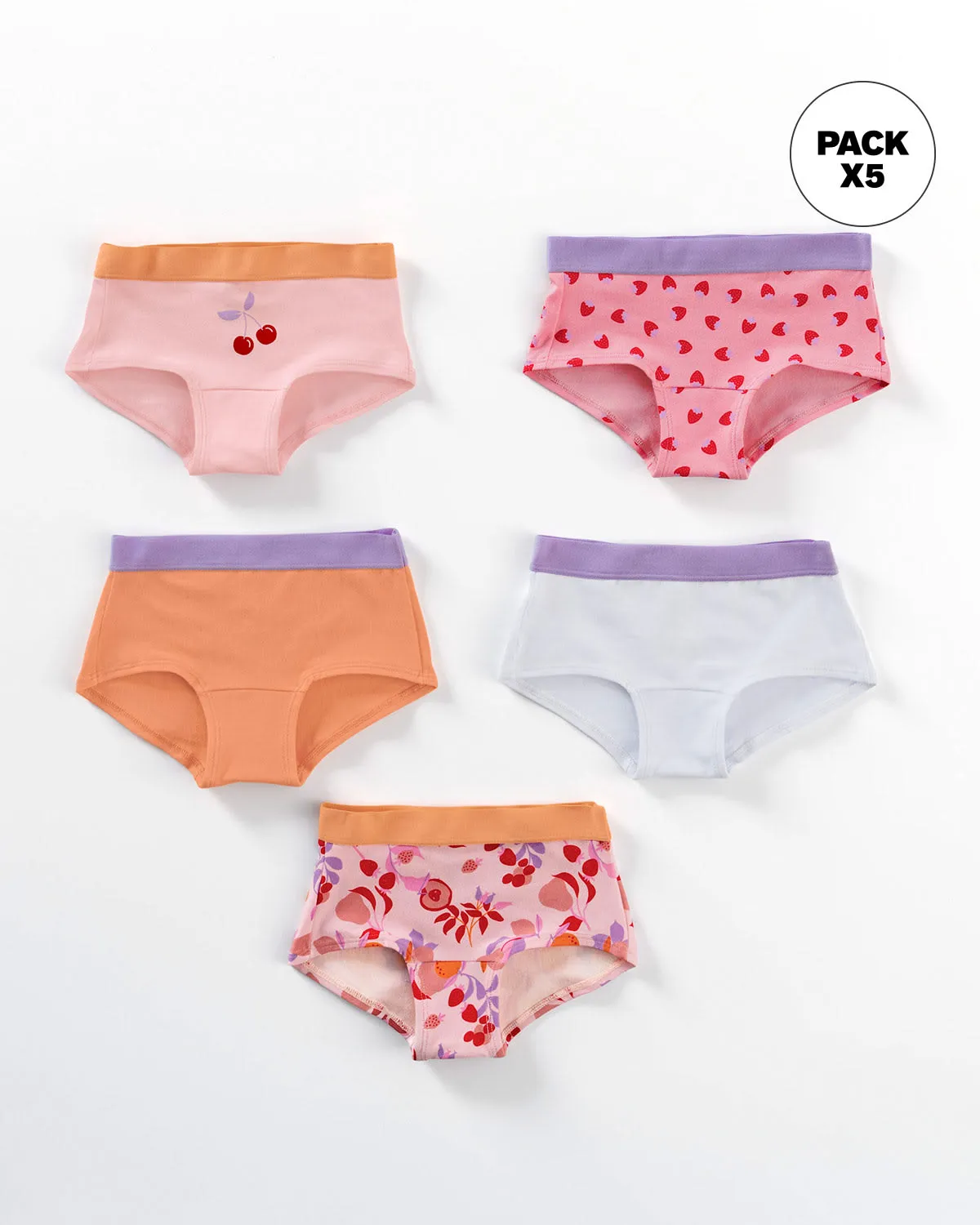Paquete x 5 panties tipo hipster en algodón suave para nia