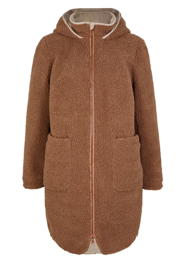 PARKA REVERSIBLE DE PELUCHE EN POLIéSTER RECICLADO MARRóN CASTAñOBEIGE ALMENDRA