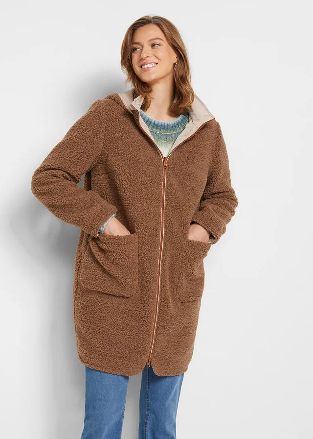 PARKA REVERSIBLE DE PELUCHE EN POLIéSTER RECICLADO MARRóN CASTAñOBEIGE ALMENDRA