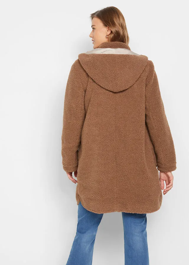 PARKA REVERSIBLE DE PELUCHE EN POLIéSTER RECICLADO MARRóN CASTAñOBEIGE ALMENDRA