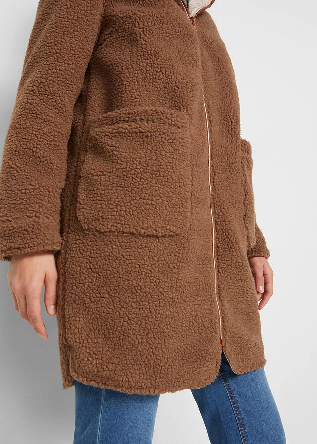 PARKA REVERSIBLE DE PELUCHE EN POLIéSTER RECICLADO MARRóN CASTAñOBEIGE ALMENDRA