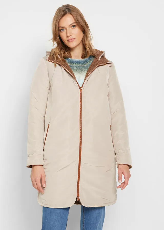 PARKA REVERSIBLE DE PELUCHE EN POLIéSTER RECICLADO MARRóN CASTAñOBEIGE ALMENDRA