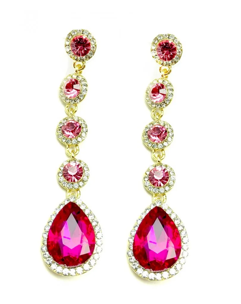 PENDIENTES LARGOS DE FIESTA FUCSIAS PRECIOSO BRILLO