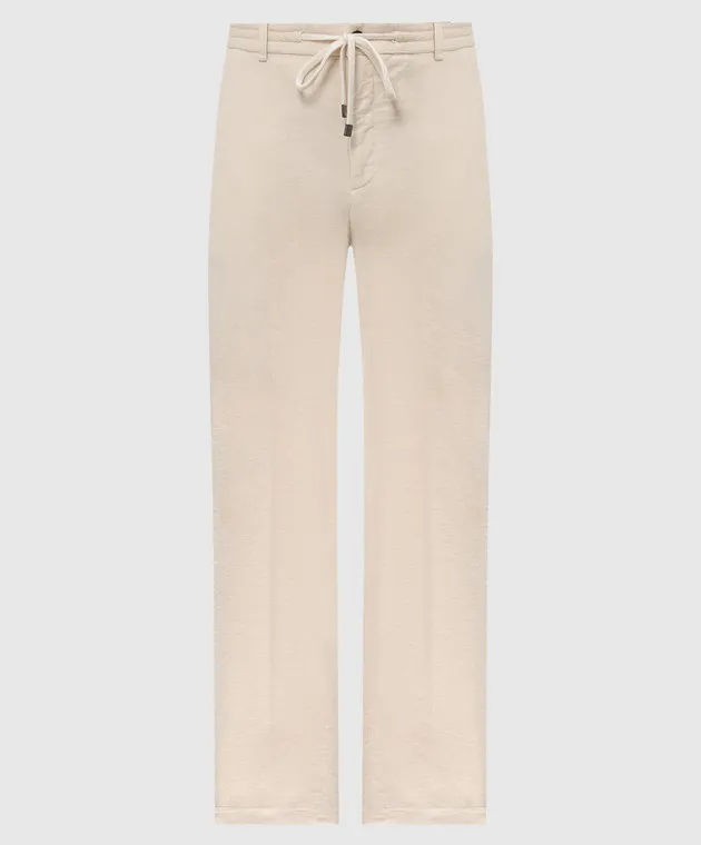 Peserico Beige corduroy pants with metallic logo