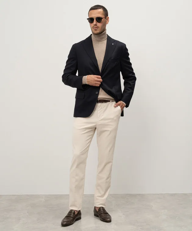 Peserico Beige corduroy pants with metallic logo