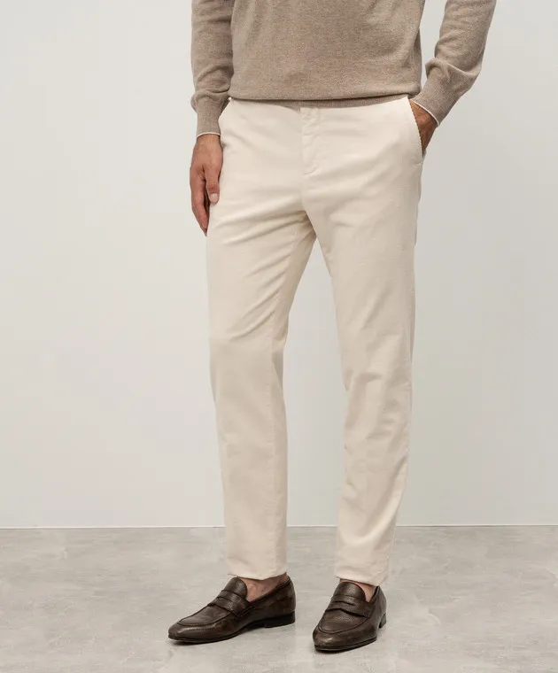Peserico Beige corduroy pants with metallic logo