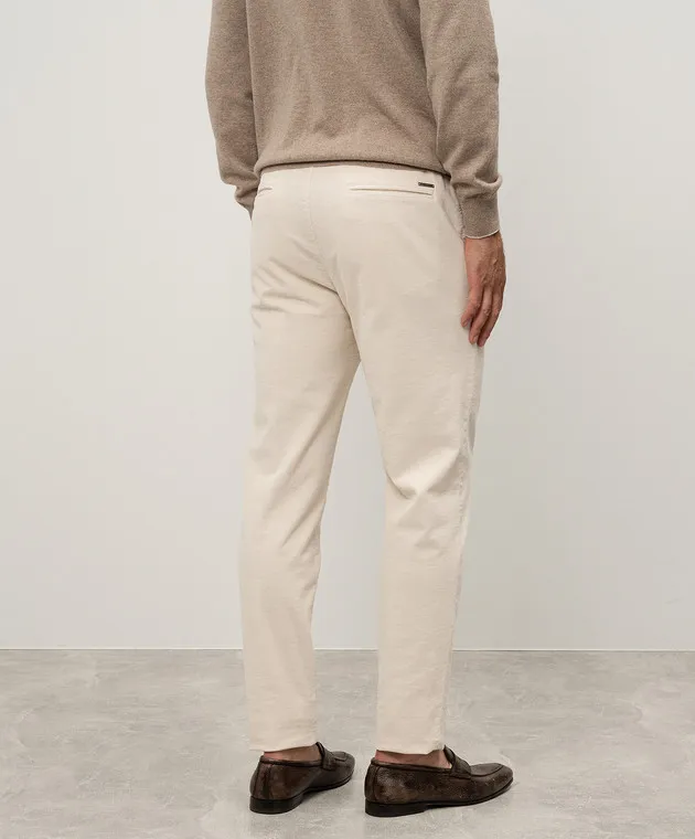 Peserico Beige corduroy pants with metallic logo