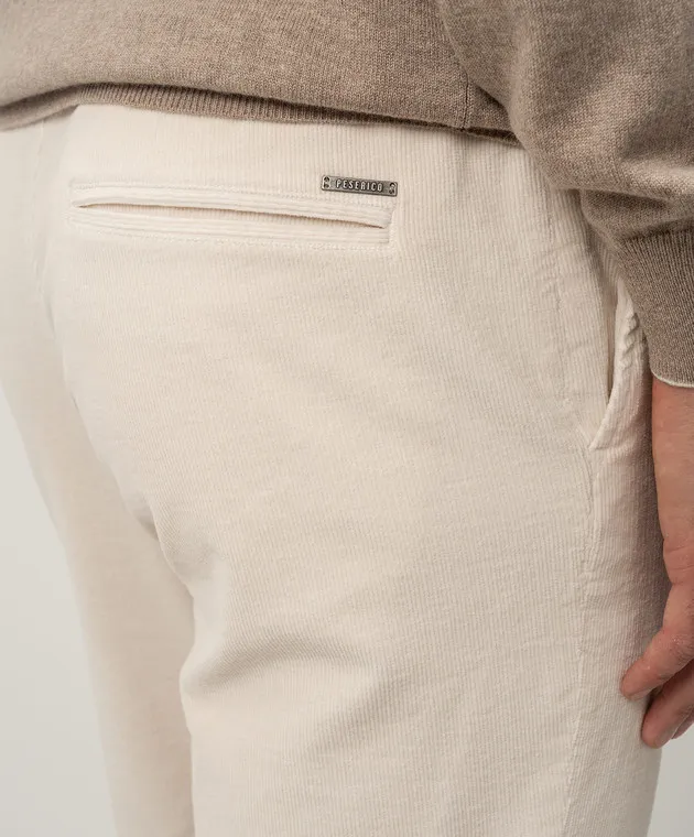 Peserico Beige corduroy pants with metallic logo