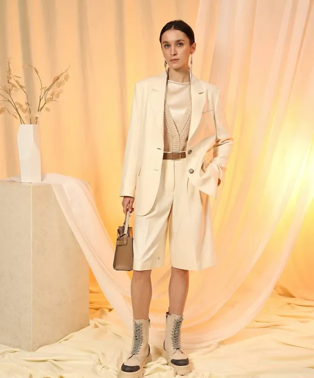 Peserico Beige jacket with monil chain