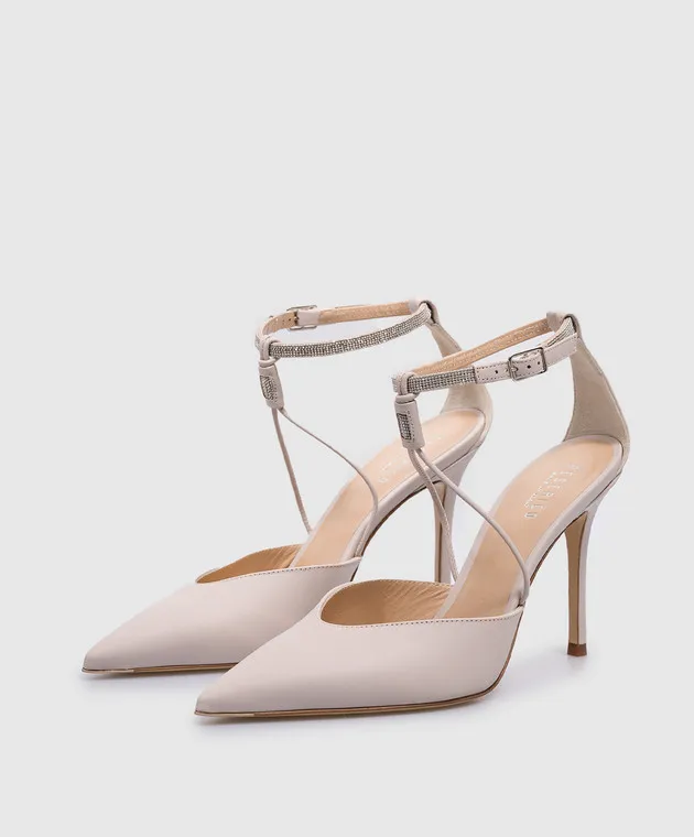 Peserico Beige leather shoes with monil chain