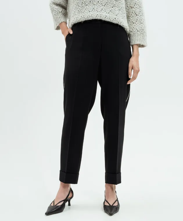 Peserico Black pants with monil chain