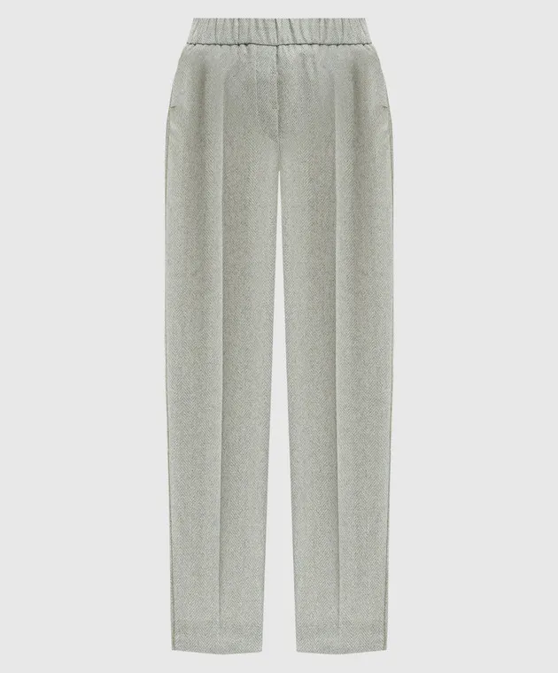 Peserico Gray woolen pants with monil chain with lurex