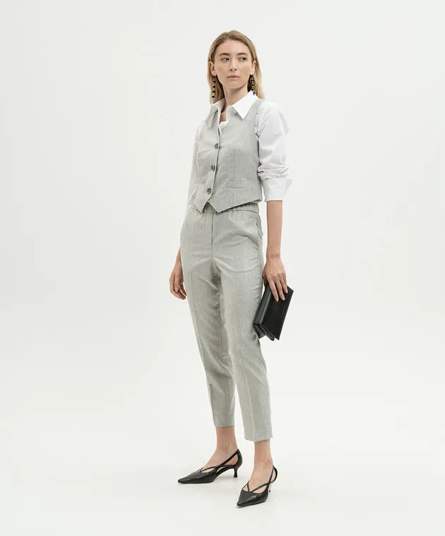 Peserico Gray woolen pants with monil chain with lurex