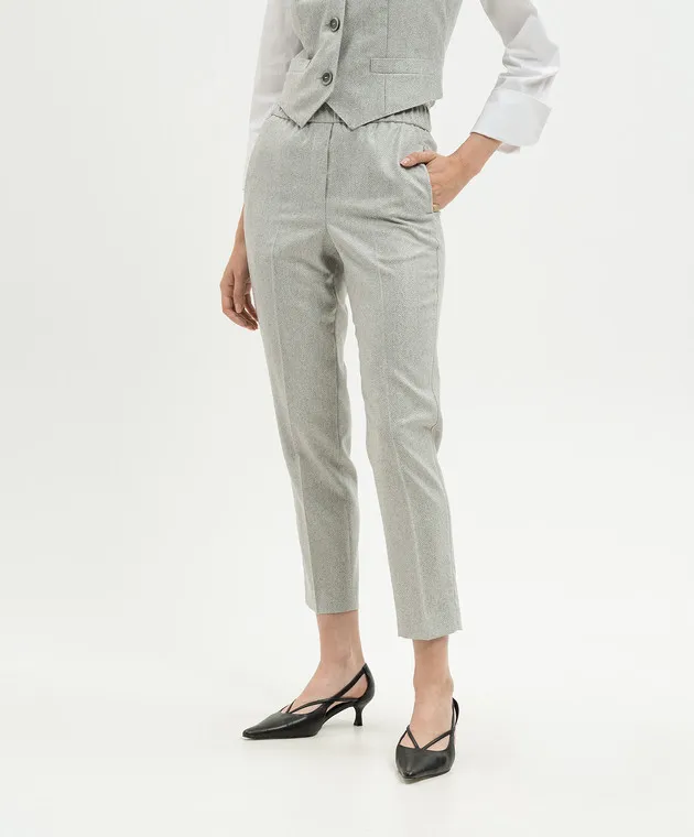Peserico Gray woolen pants with monil chain with lurex