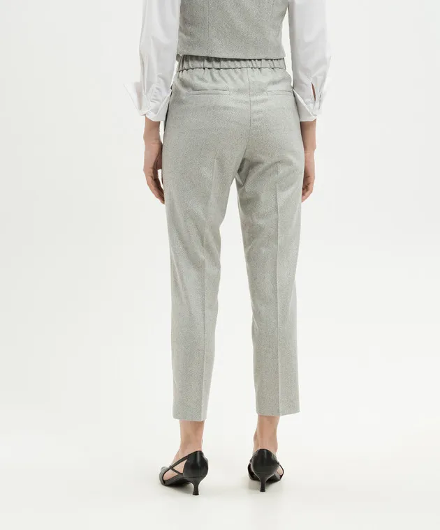 Peserico Gray woolen pants with monil chain with lurex
