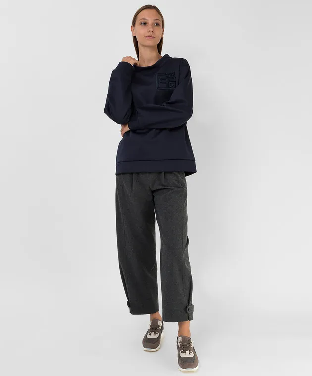 Peserico Navy blue embroidered sweatshirt