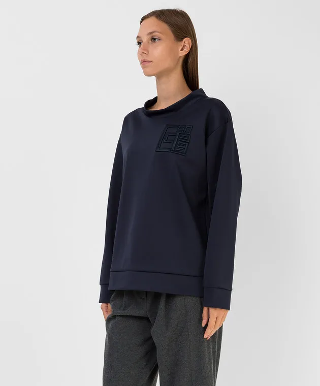 Peserico Navy blue embroidered sweatshirt