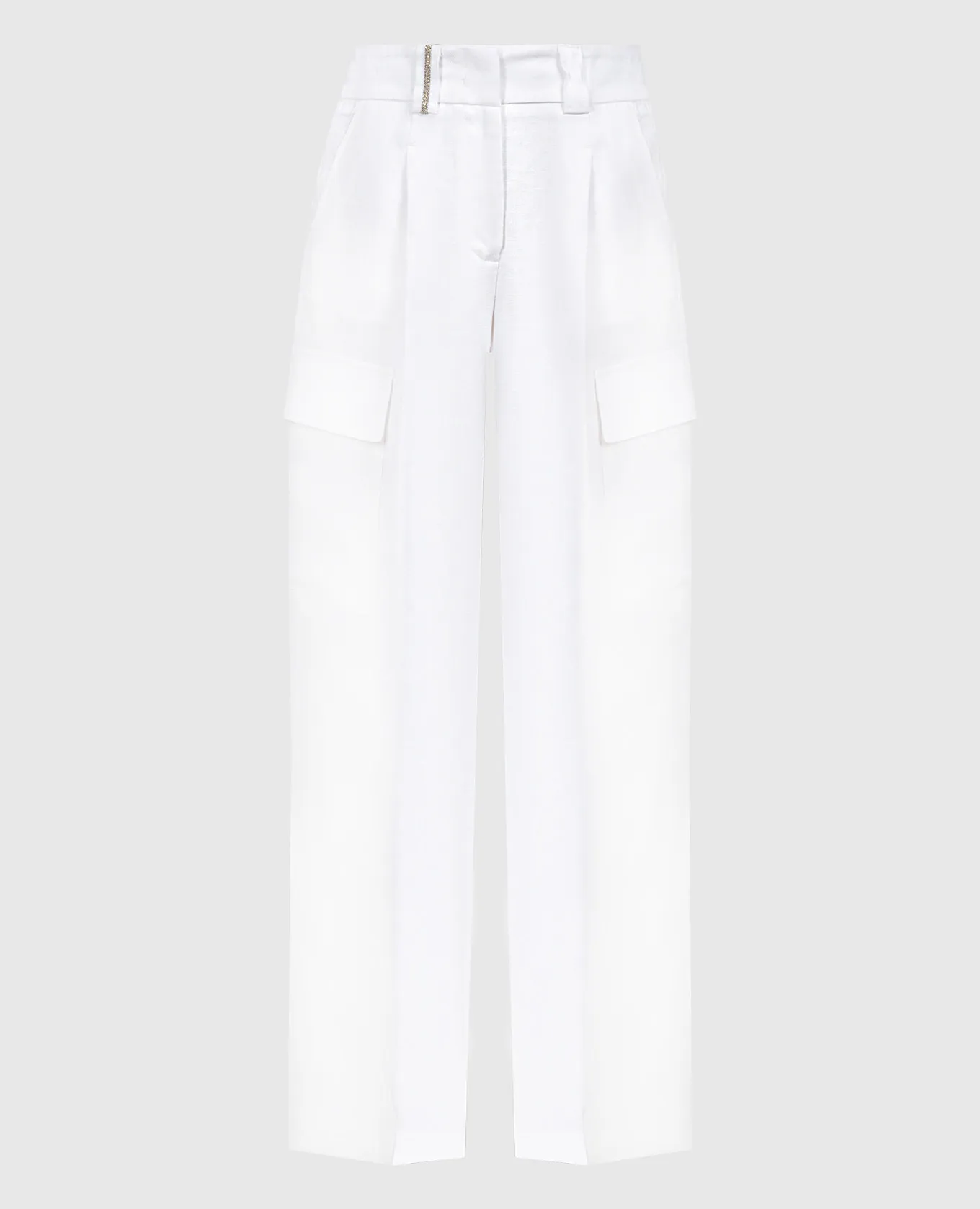 Peserico White linen cargo pants with monil chain