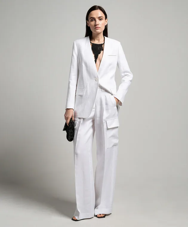 Peserico White linen cargo pants with monil chain
