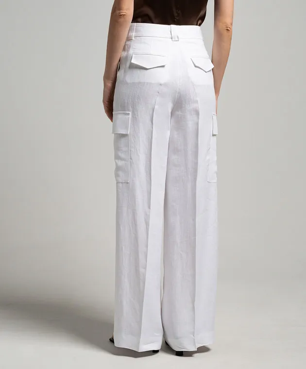 Peserico White linen cargo pants with monil chain