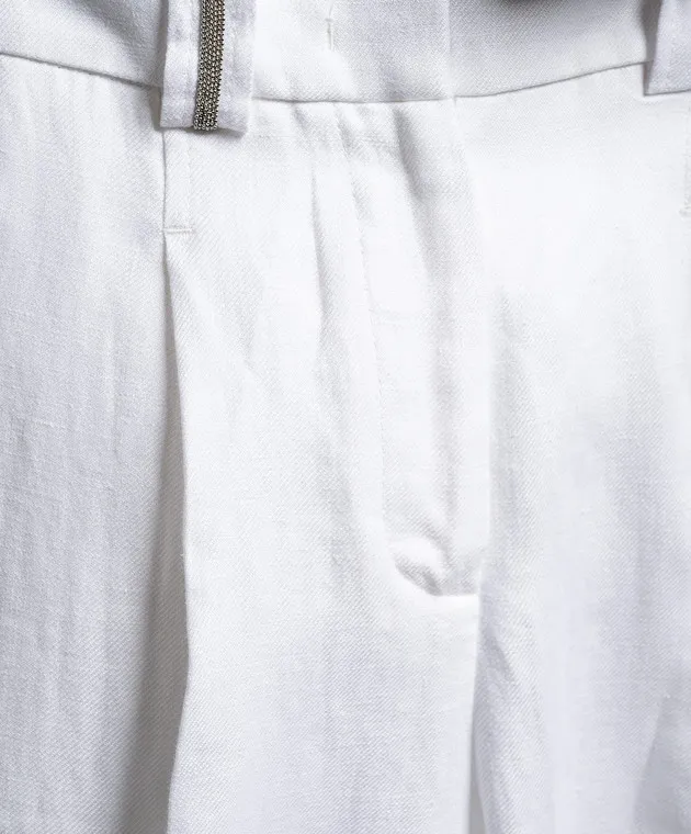 Peserico White linen cargo pants with monil chain