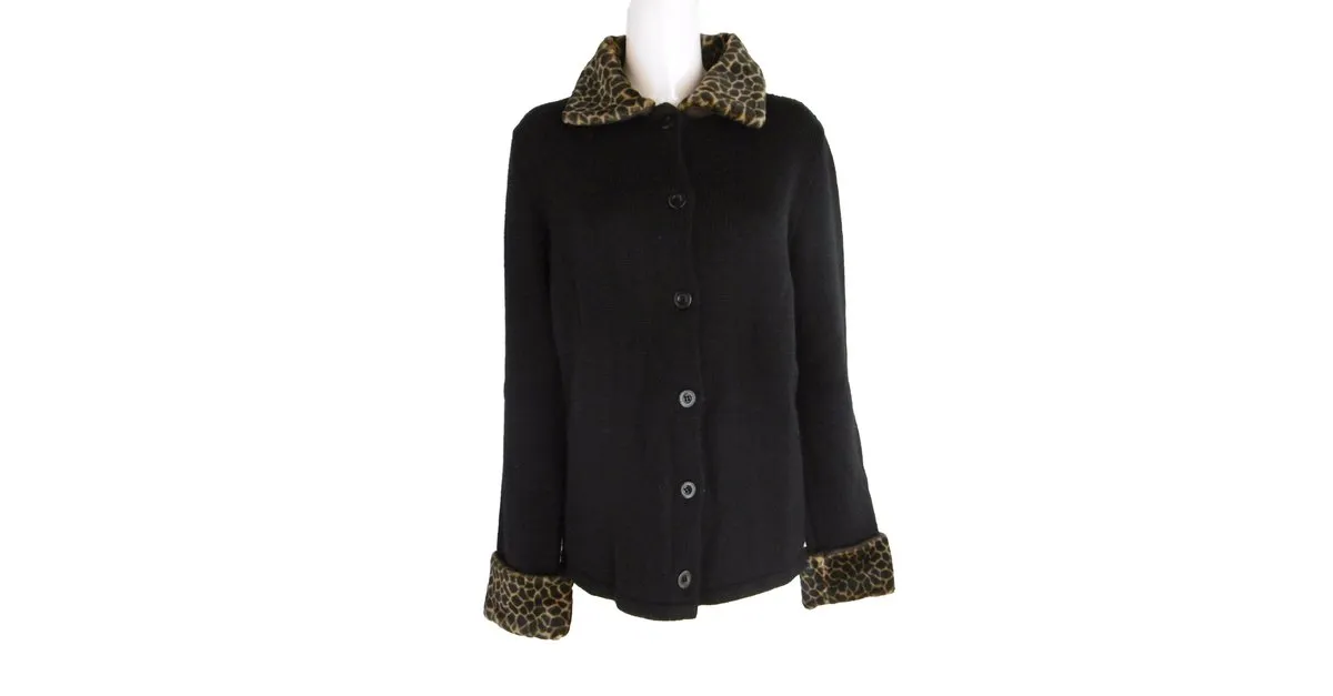 Philosophy di Alberta Ferretti Chaqueta de punto con ribete de leopardo Negro Estampado de leopardo 