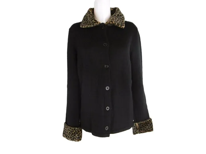 Philosophy di Alberta Ferretti Chaqueta de punto con ribete de leopardo Negro Estampado de leopardo 