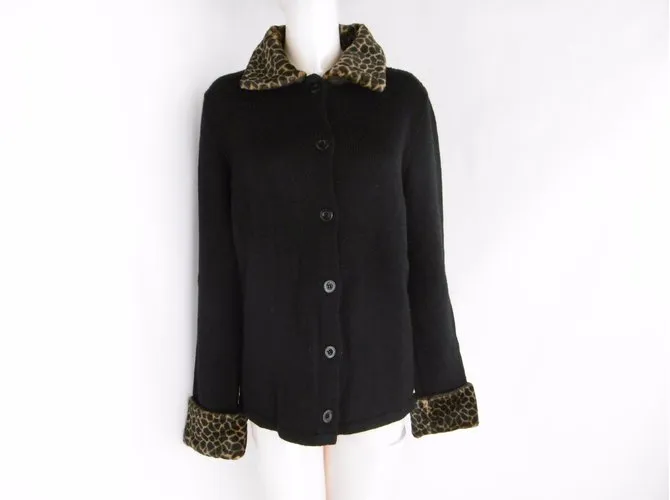 Philosophy di Alberta Ferretti Chaqueta de punto con ribete de leopardo Negro Estampado de leopardo 