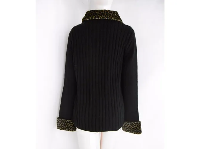 Philosophy di Alberta Ferretti Chaqueta de punto con ribete de leopardo Negro Estampado de leopardo 