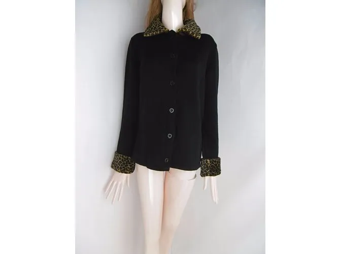 Philosophy di Alberta Ferretti Chaqueta de punto con ribete de leopardo Negro Estampado de leopardo 
