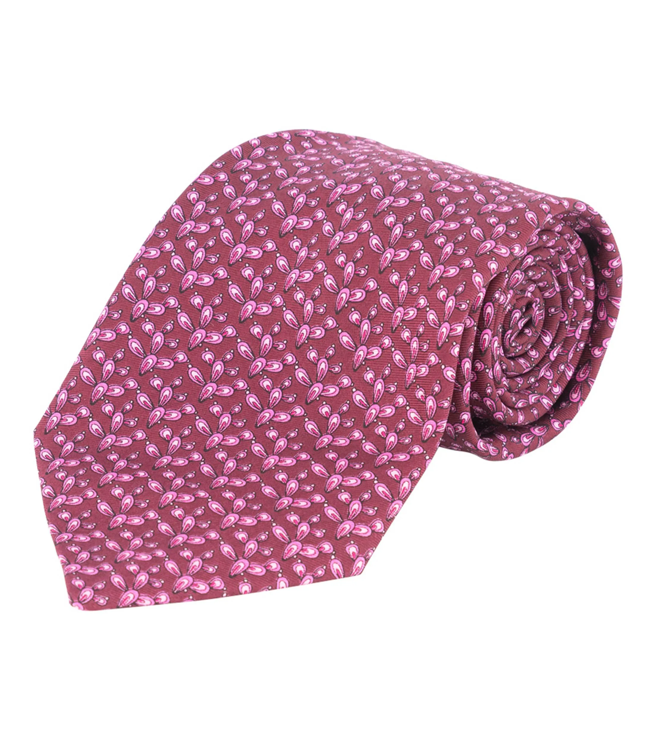 Pineda Covalin Corbata ancha en seda purpura con estampado de nopales