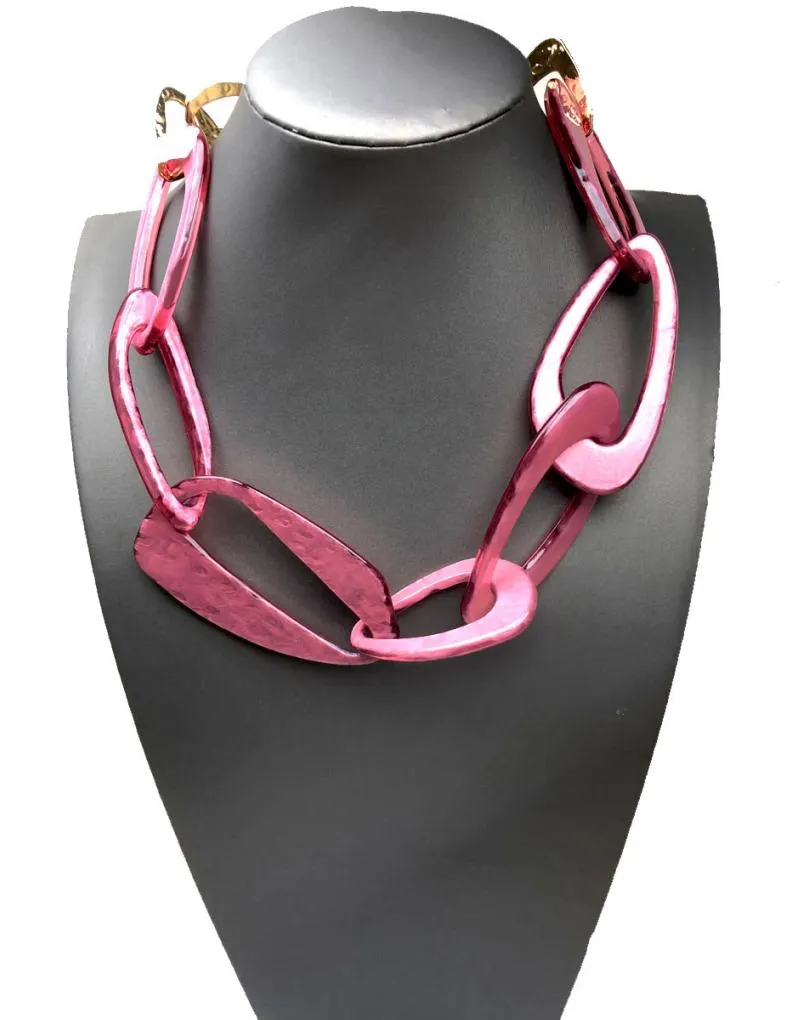 PRECIOSOS COLLARES ROSAS CON GRANDES ESLABONES PARA MUJER