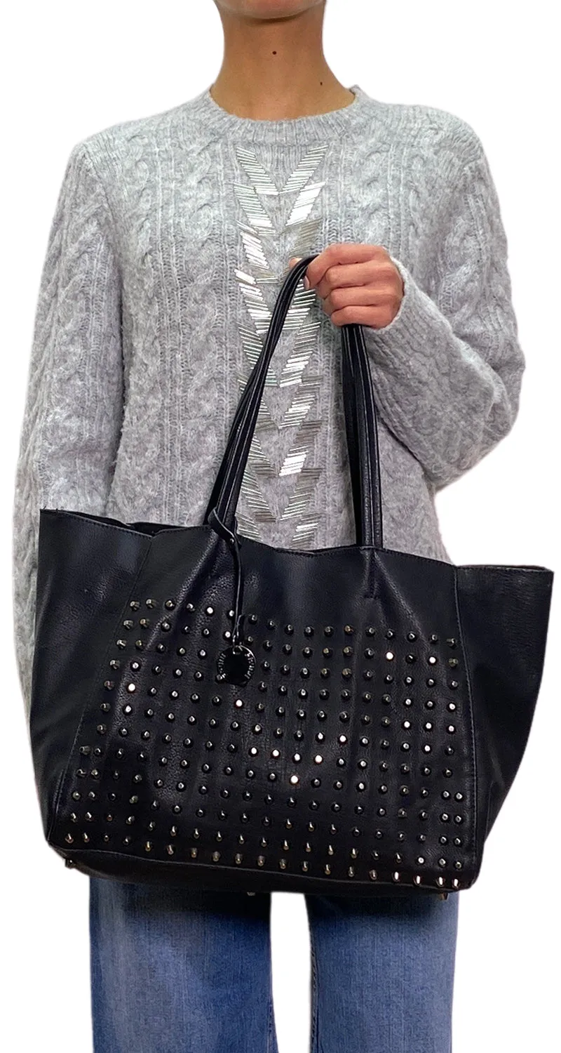 PRÜNE Cartera Negra Tachas