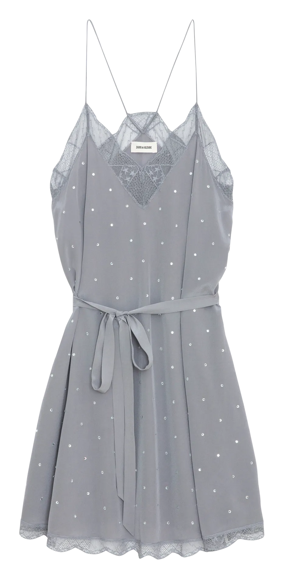 RISTYZ  VESTIDO CORTO DE TIRANTES CON PEDRERíA DE SEDA EN GRIS